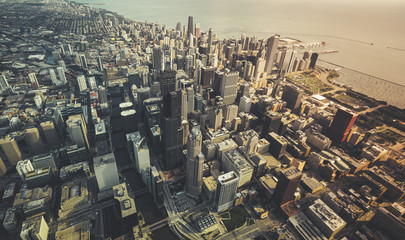 Canvas Print - Chicago Downtown- Aerial View with desaturated colors