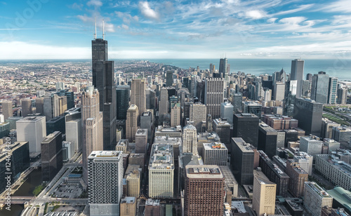 Zdjęcie XXL Chicago Downtown Skyline widok z lotu ptaka z drapaczy chmur