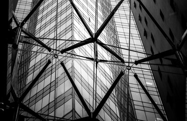 windows of business building with B&W color