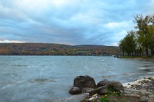 Waves Crashing On The Shore Of Canandaigua Lake On A Cloudy Autumn Day