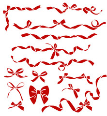 Wall Mural - set of decorative red bows and ribbons. vector bow silhouette