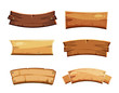 Cartoon wood blank banners and ribbons, western signs vector set