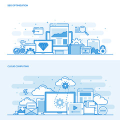 Wall Mural - flat line color concept- seo and cloud computing