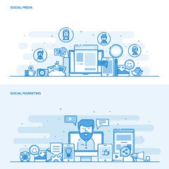 Wall Mural - flat line color concept- social media and social marketing