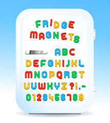 Colorful magnetic letters on refrigerator