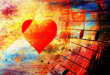 beautiful collage with hearts and music notes, symbolizining the love to music.