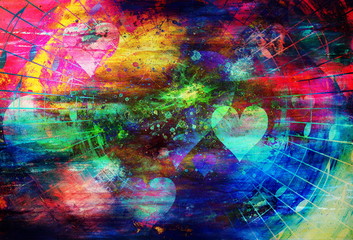 Aufkleber - beautiful collage with hearts and music notes, symbolizining the love to music.