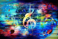 Beautiful Abstract Colorful Collage With Music Notes And The Violin Clef.