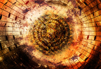 Aufkleber - sound vibration with music notes and lines, graphic collage.