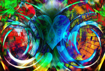 Fototapete - beautiful collage with hearts and music notes, symbolizining the love to music.