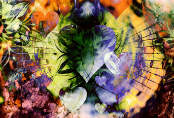 Aufkleber - abstract collage with heart spreading out music notes, symbolizing the love to music, abstract ornamental collage.