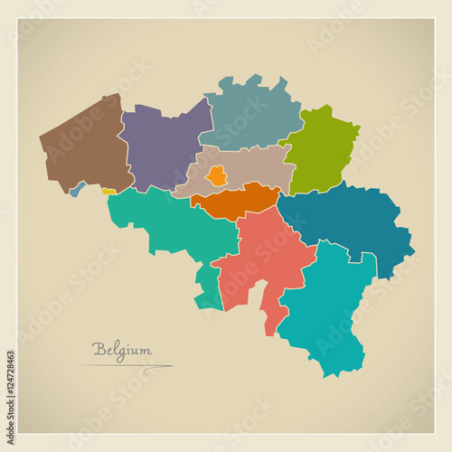 Fotomural Belgium map artwork colour illustration
