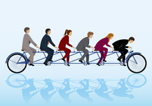 Teamwork Concept, Group Of Business People Riding Bicycle. Vector Illustration, Graphic Design. For Web, Websites, App, Print, Presentation Templates, Mobile Applications, Promotional Materials
