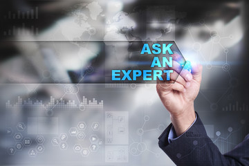 Business is drawing on virtual screen. ask an expert concept.