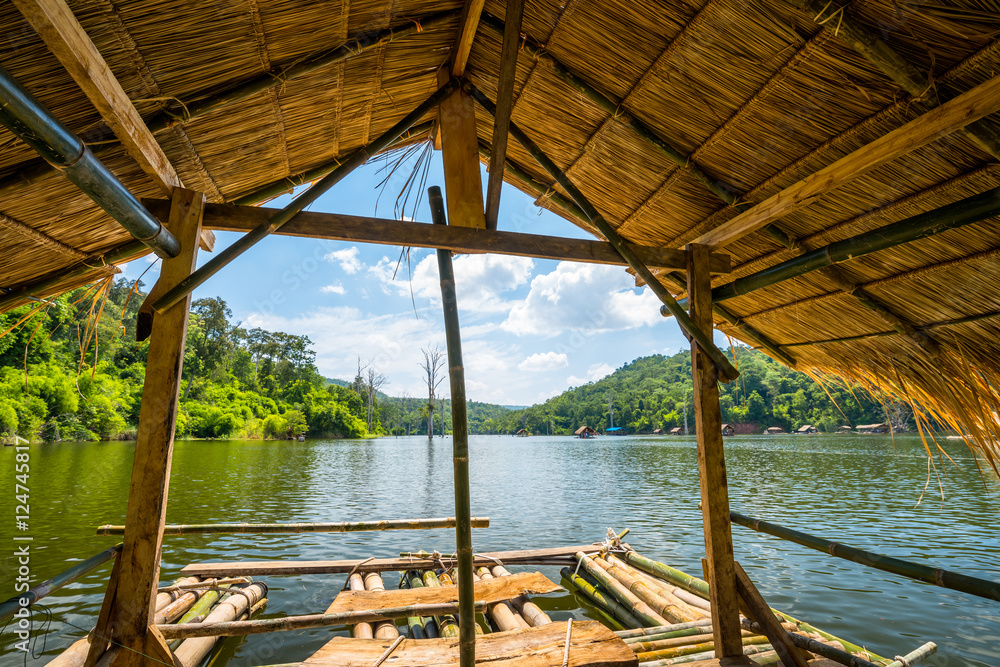 Bamboo raft, floating house in lake Stock Photo | Adobe Stock