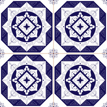 Mexican Tiles Azulejos Pattern Vector Seamless. Blue White Traditional Tile Ornament Design, Vector Illustration. Delft Holland Porcelain, Spanish, Portuguese Azulejo.