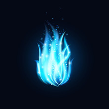Vector Blue Fire Illustration. Dark Background With Beautiful Blue Flame.