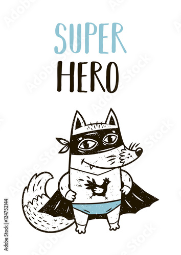 Plakat na papierze fotorealistycznym Rysunek super hero superbohatera na kartkę z życzeniami lub tee