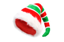 Cap Of The Christmas Elf. Isolated Over White
