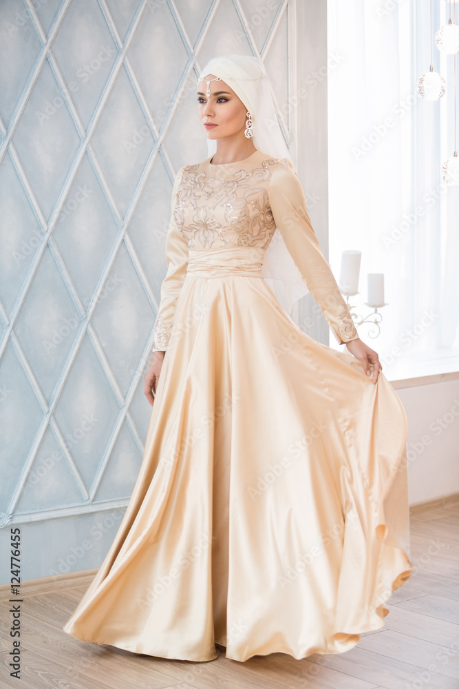 white christmas dresses Muslim Hijab A-Line Wedding Dress Long Sleeves Luxury Lace Bridal Gown –  Elsi John main image 1