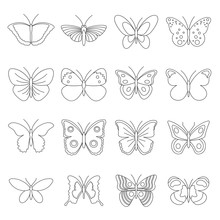Butterfly Icons Set. Outline Illustration Of 16 Butterfly Vector Icons For Web