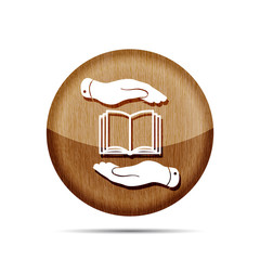 Wall Mural - wooden book icon in flat hands - vector illustration