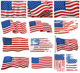 USA flags vector set.