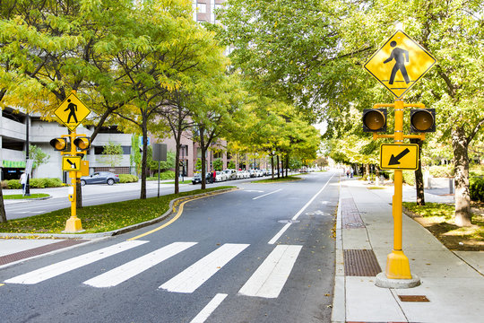 pedestrian crossing in the city. traffic sign and traffic lights on zebra crossing