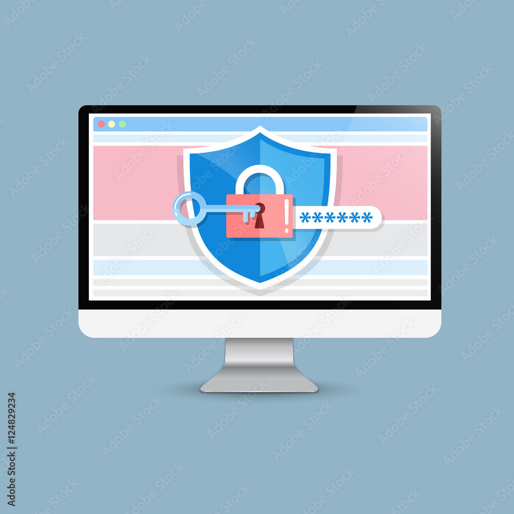 Concept is data security Access .Shield on Computer Desktop pro Stock ...