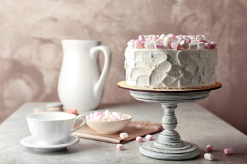 Sticker - Delicious cake with marshmallows on table