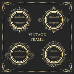 Vintage round gold floral frame vector. Ornate calligraphic design elemen vector set.