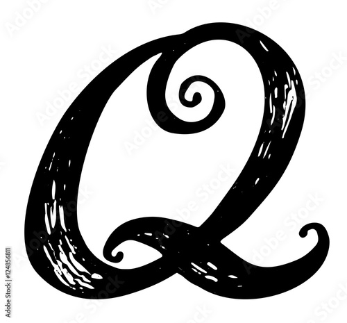 Letter Q. Calligraphy alphabet typeset lettering. Hand ...