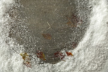 Wall Mural - puddle and frost with ice 