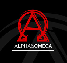 Concept Logo Icon Design Of Alpha And Omega Symbol - From Beginning To End Or First And Last. Red And White Vector Illustration On Black Background.