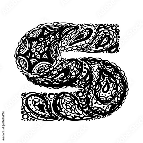 Letter S Decorative Alphabet With A Paisley Zen Doodle Tattoo Ornaments Filling Display Font And Numbers Hand Drawn Letters In Vintage Style Used For Quote Lettering Buy This Stock Vector And