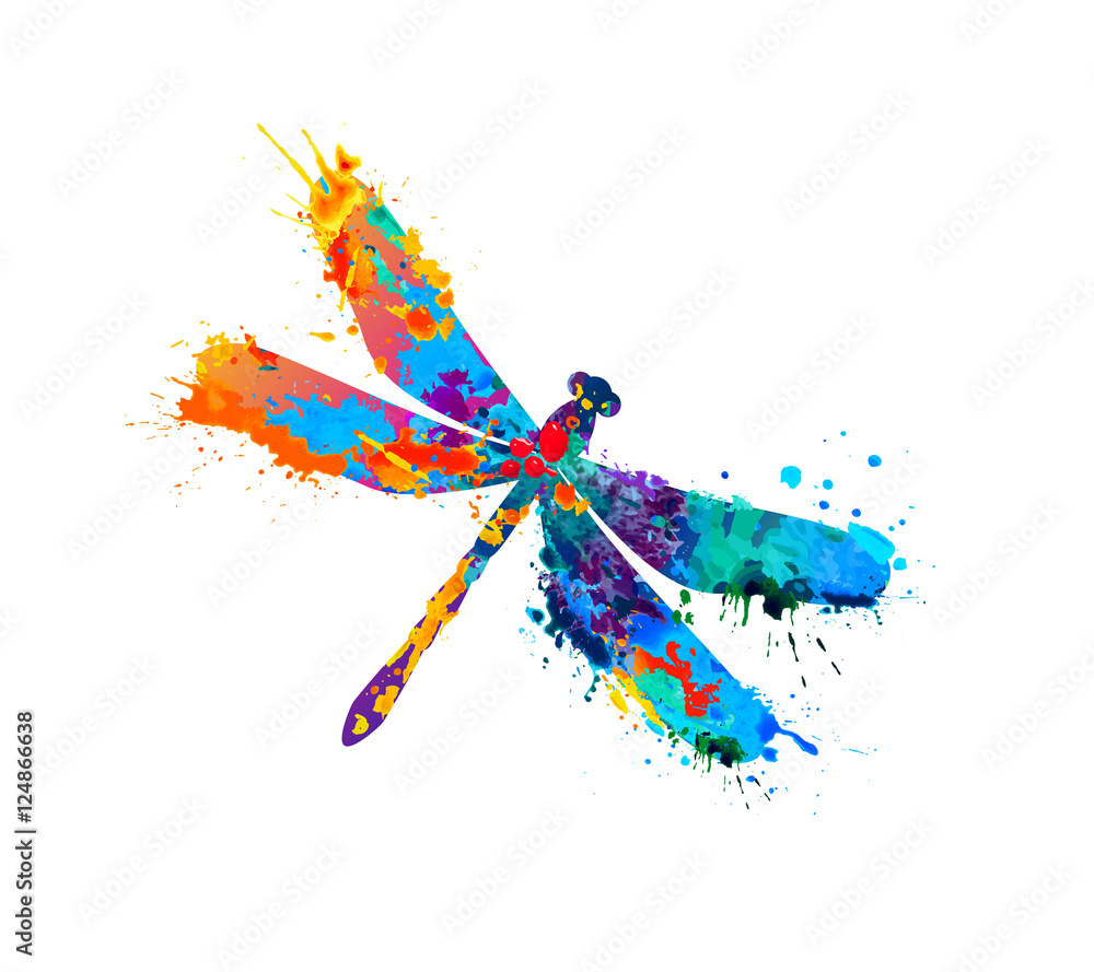 dragonfly of splash paint - obrazy, fototapety, plakaty 