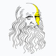 vector illustration portrait of Leonardo da Vinci, linear pattern, a symbol, a genius