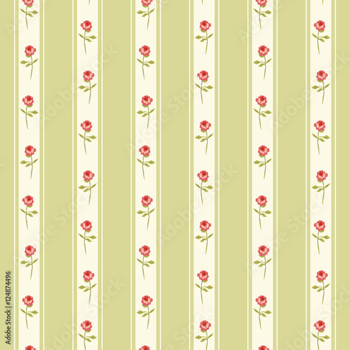 Naklejka samoprzylepna Uroczy bezszwowy wzór shabby chic z różyczkami i kropkami, idealny do tekstylnych tkanin kuchennych lub pościeli, zasłon lub tapet, może być użyty do papieru do rezerwacji złomu itp.