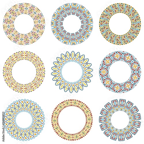 Set of tribal round patterns in ethnic style. Colorful vector ...