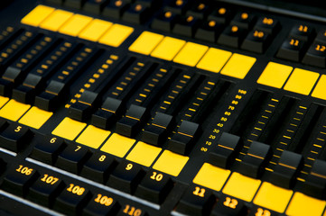 Wall Mural - Sound mixer control panel, closeup.