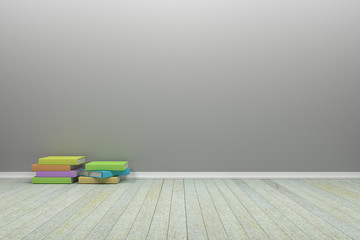 Wall Mural - Empty interior pastel  room with wooden floor and books, For dis