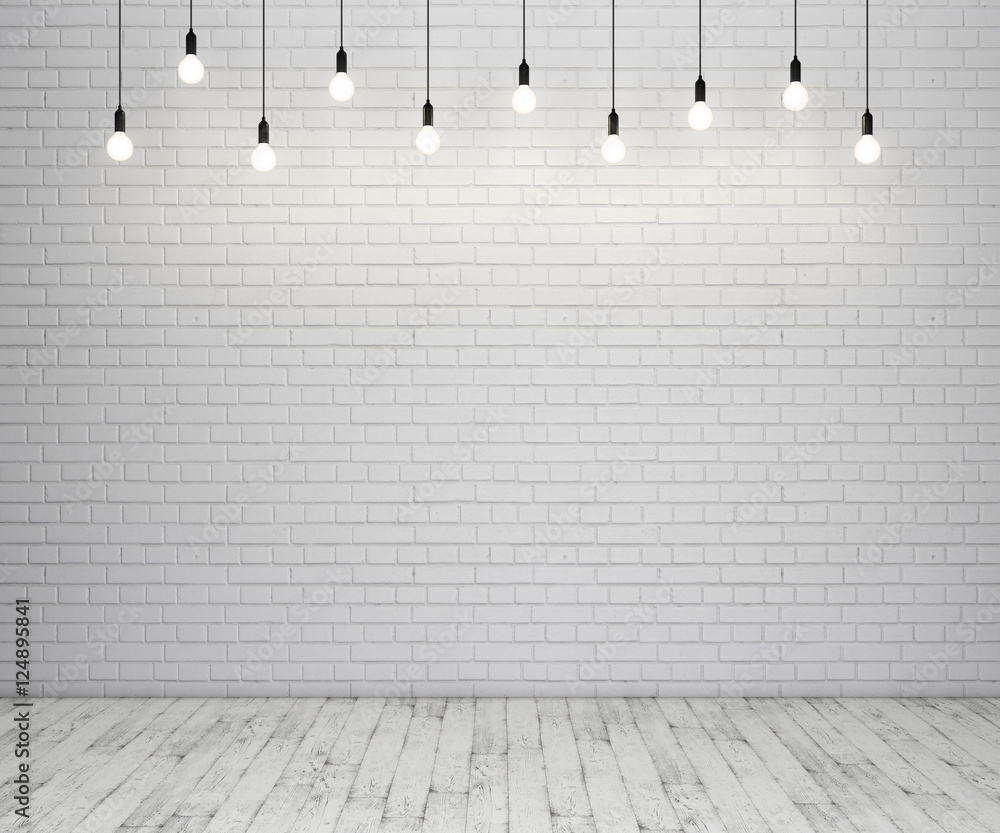 Foto Auf Aludibond Painted Brick Wall And Wooden Floor With