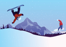 Winter Sport, Snowboarding - Vector Illustration 