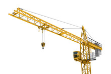 Rendering Of Yellow Construction Crane Isolated On White Background.