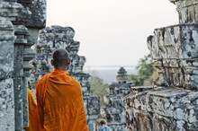 Buddhist Monk At Angkor Wat Temple Near Siem Reap Cambodia