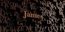 James - Wooden 3D Rendered Letters/message.  Can Be Used For An Online Banner Ad Or A Print Postcard.