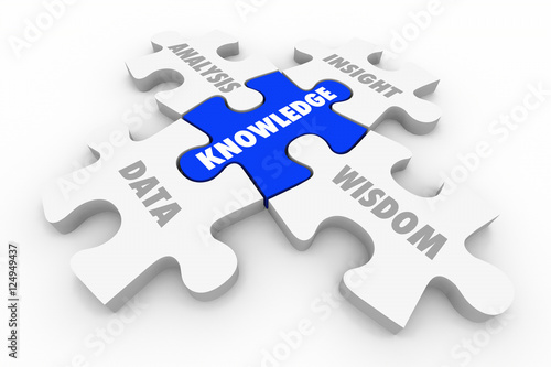 Fotografie, Obraz Knowledge Puzzle Pieces Data Analysis Insight Wisdom 3d Illustra