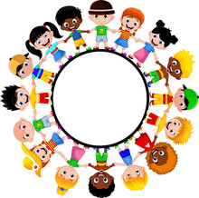 Circle Of Happy Children Of Different Races For Your Design