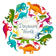 Dinosaurs World Vector Cartoon Poster