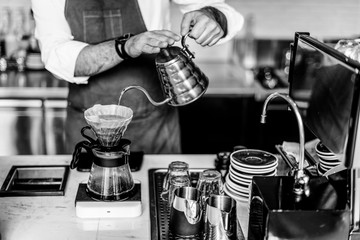 Wall Mural - Barista Prepare Coffee Working Order Concept